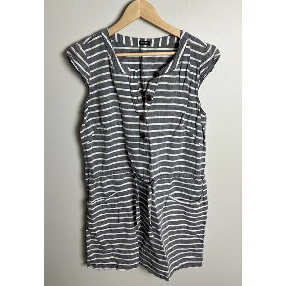 J.Crew Striped Olivia Shift Mini Dress Size 10/12 Drawstring Pockets Women’s - Picture 1 of 6